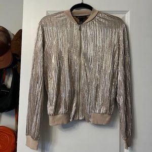 I.N.C. International Concepts Women's Crinkled Metallic Bomber Jacket- Gold
